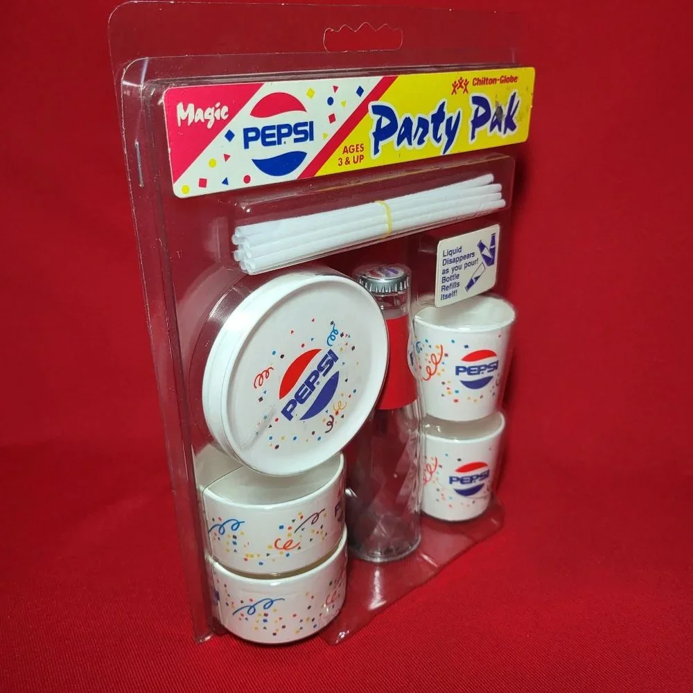 Vintage Chilton Toys Magic PEPSI Party Pack Bottle Cups Bowls Straws Plates NIP
